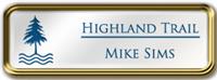 Framed Name Tag: Gold Metal (rounded corners) - White and Blue Plastic Insert with Epoxy