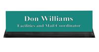 Celadon Green Plastic Plate with White Text, Black Acrylic Deskplate