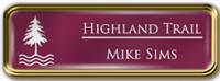 Framed Name Tag: Gold Metal (rounded corners) - Claret and White Plastic Insert with Epoxy