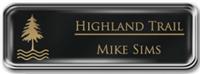 Framed Name Tag: Silver Metal (rounded corners) - Black and Gold Plastic Insert with Epoxy