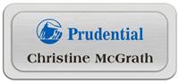Metal Name Tag: Brushed Silver Metal Name Tag with a Light Grey Plastic Border