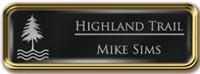 Framed Name Tag: Gold Metal (rounded corners) - Black and Silver Plastic Insert with Epoxy