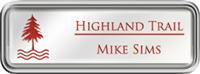 Framed Name Tag: Silver Plastic (rounded corners) - White and Crimson Plastic Insert with Epoxy