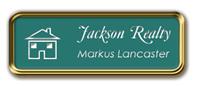 Gold Metal Framed Nametag with Celadon Green And White