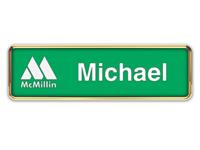 Gold Metal Framed Nametag with Kelley Green and White