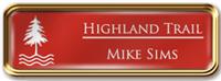 Framed Name Tag: Rose Gold Metal (rounded corners) - Crimson and White Plastic Insert with Epoxy