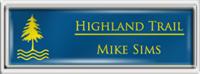 Framed Name Tag: Silver Plastic (squared corners) - Sky Blue and Yellow Plastic Insert with Epoxy