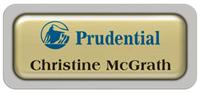 Metal Name Tag: Shiny Gold Metal Name Tag with a Pearl Grey Plastic Border and Epoxy