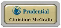 Metal Name Tag: Brushed Gold Metal Name Tag with a Silver Plastic Border and Epoxy