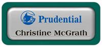 Metal Name Tag: Shiny Silver Metal Name Tag with a Pine Green Plastic Border and Epoxy