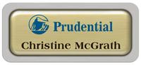 Metal Name Tag: Brushed Gold Metal Name Tag with a Pearl Grey Plastic Border and Epoxy