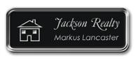 Silver Metal Framed Nametag with Black and Silver Plastic Tag