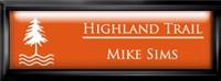 Framed Name Tag: Black Plastic (squared corners) - Tangerine and White Plastic Insert with Epoxy