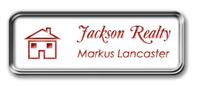 Silver Metal Framed Nametag with White and Crimson