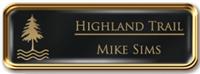 Framed Name Tag: Rose Gold Metal (rounded corners) - Black and Gold Plastic Insert with Epoxy