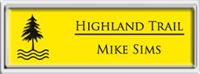 Framed Name Tag: Silver Plastic (squared corners) - Canary Yellow and Black Plastic Insert