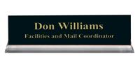 Black Plastic Plate with Gold Text, Clear Acrylic Base