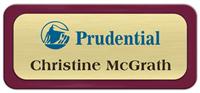 Metal Name Tag: Brushed Gold Metal Name Tag with a Burgundy Plastic Border