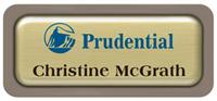 Metal Name Tag: Brushed Gold Metal Name Tag with a Taupe Plastic Border and Epoxy