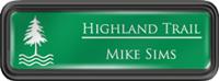 Framed Name Tag: Black Plastic (rounded corners) - Kelley Green and White Plastic Insert with Epoxy