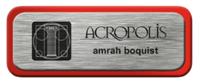 Metal Name Tag: Brushed Silver with Red Metal Border