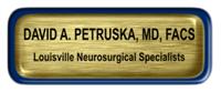Metal Name Tag: Brushed Gold with Epoxy and Blue Metal Border